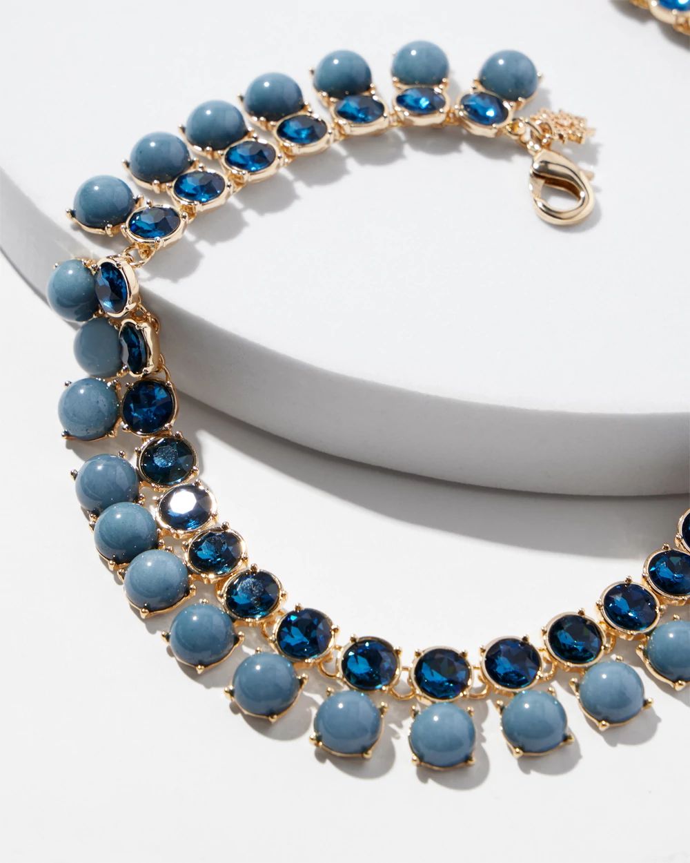 Gold Blue Double Row Short Strand Necklace | White House